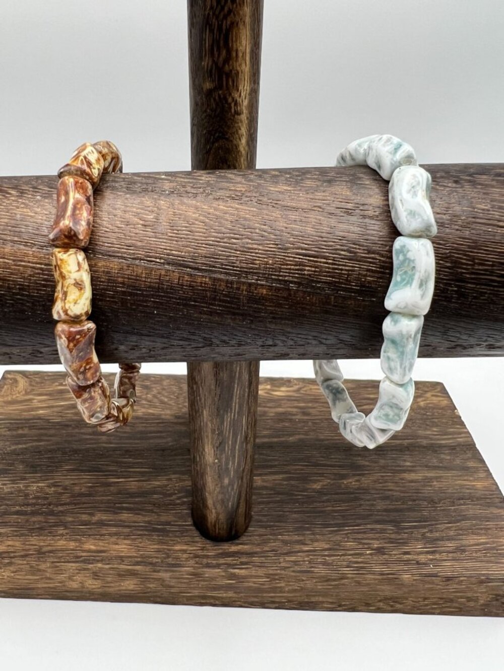 Chunky Handmade Ceramic Bracelets In Earthy Marbled Brown & Aquatic Green Tones
